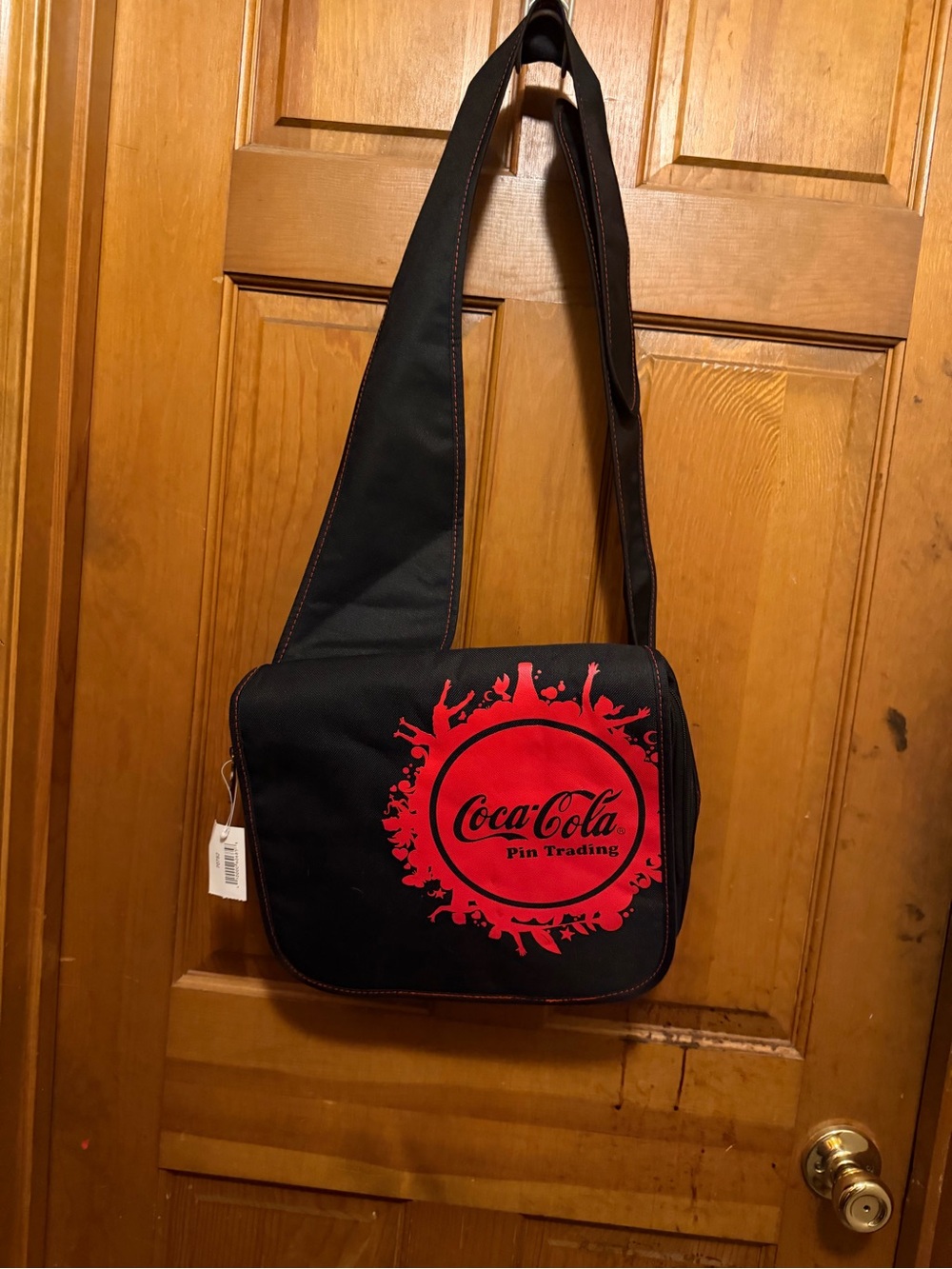 Coca Cola Pin Collector/Trading Black Messenger Bag with Red Logo